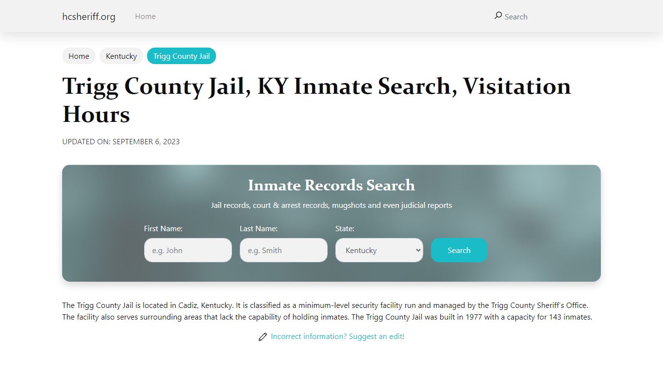 Trigg County Jail, KY Inmate Search, Visitation Hours
